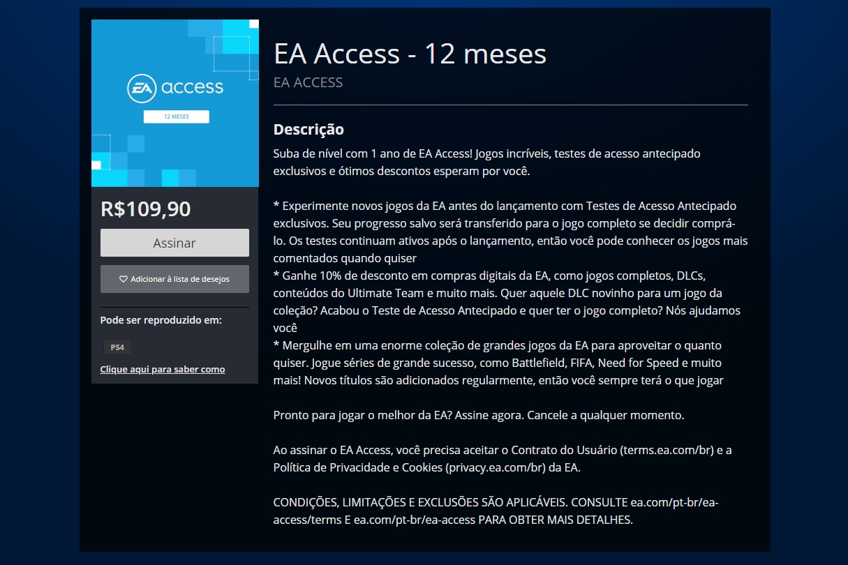 EA Access já chegou ao PS4, mas a lista de jogos é menor que a do Xbox One