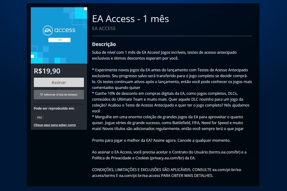 EA Access já chegou ao PS4, mas a lista de jogos é menor que a do Xbox One