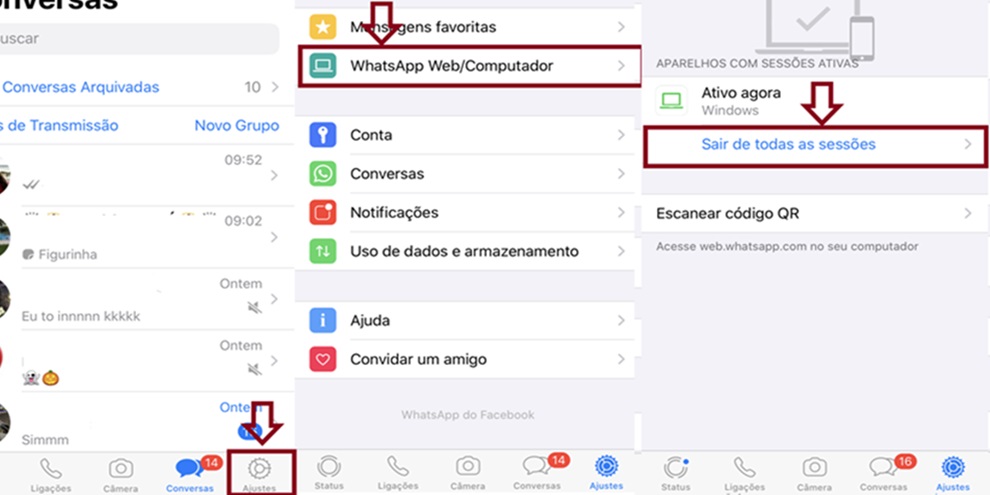 Sair de outros dispositivos e do WhatsApp Web