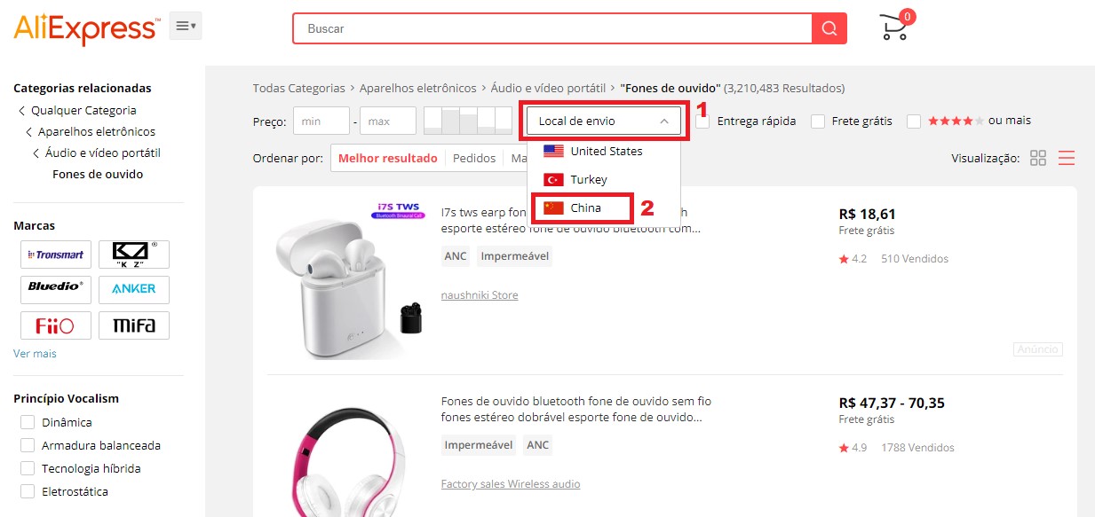 local de envio aliexpress