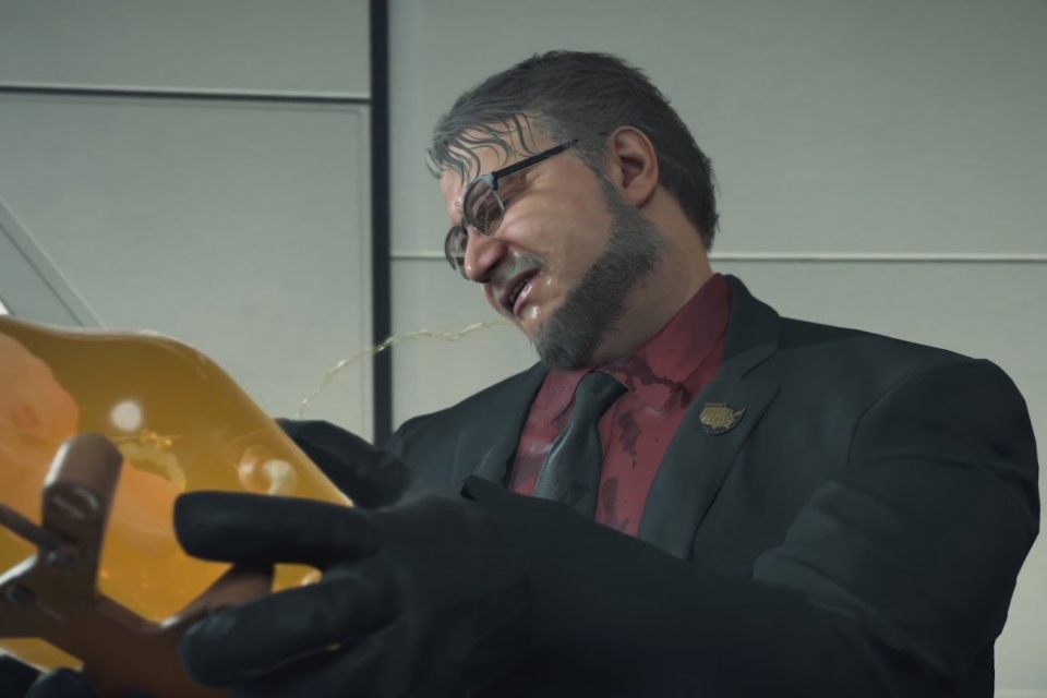 Death Stranding: BB mostra o dedo do meio a Deadman (Guillermo Del Toro)