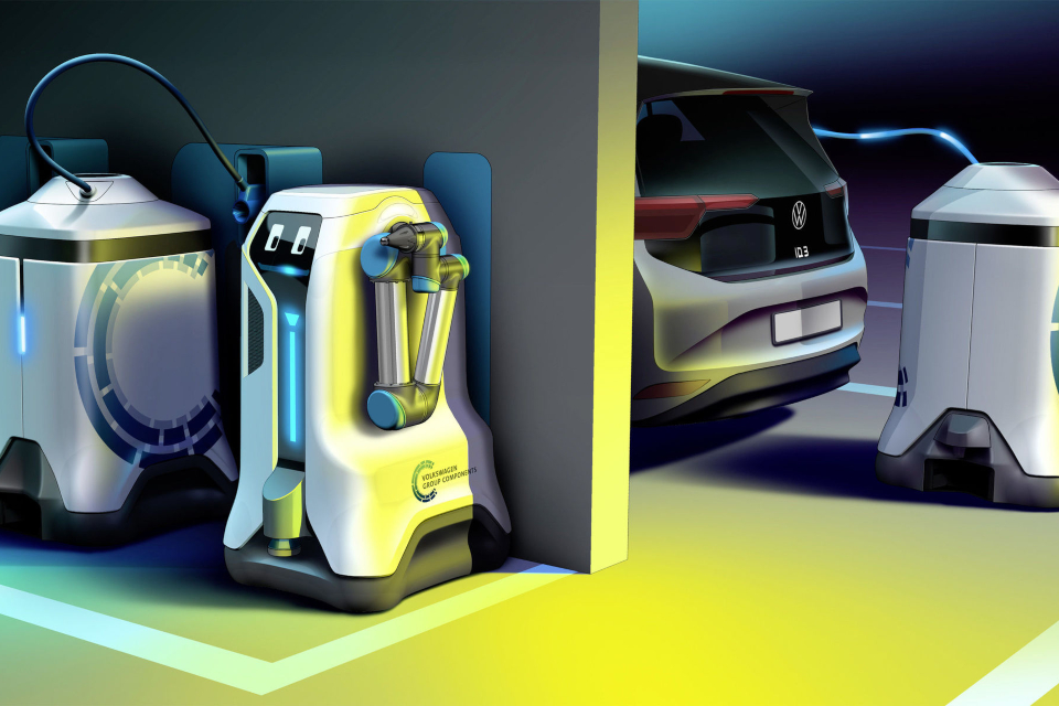 Robô autônomo da Volkswagen vai recarregar carro elétrico onde ele estiver