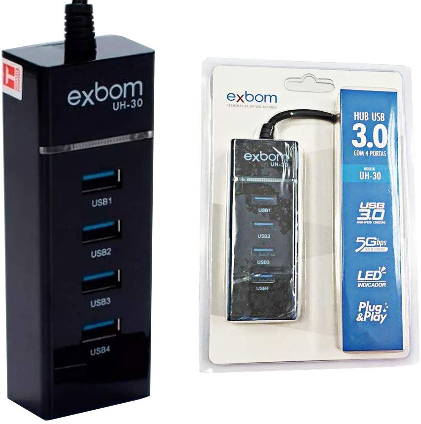 Imagem: HUB USB 3.0 com 4 Portas e Led Indicador, Exbom