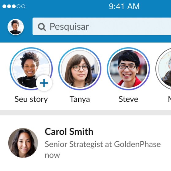 A interface com os perfis que publicaram Stories