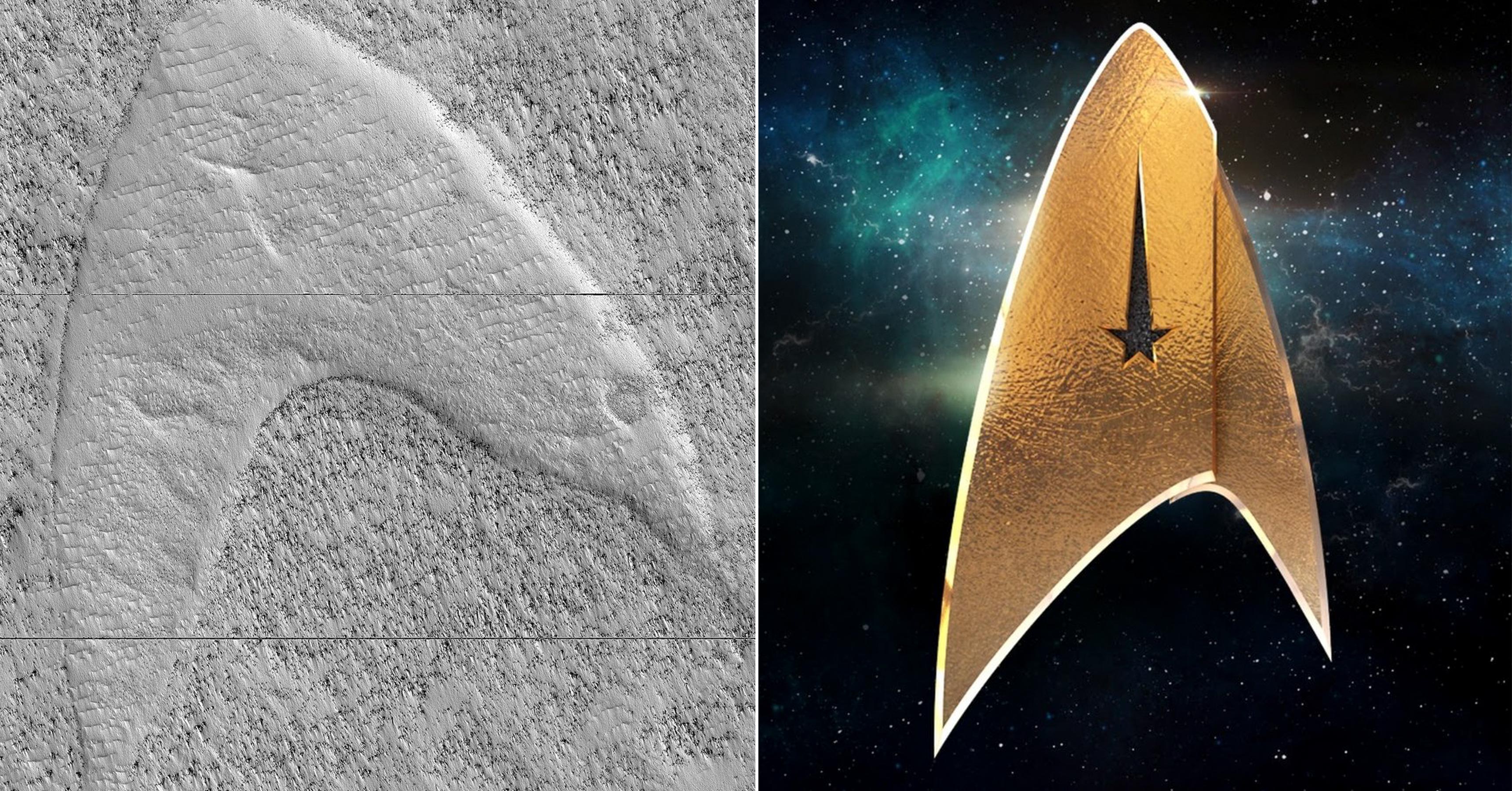 O símbolo de Star Trek encontrado em Marte. (Universidade do Arizona/Reprodução)