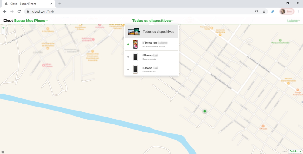 O app vai mostrar a última localização conhecida do aparelho