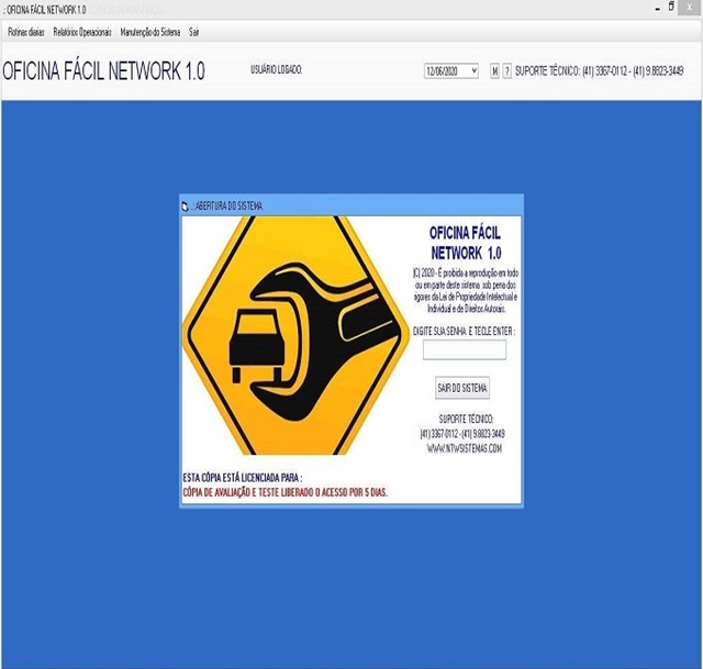 Tela inicial do software.