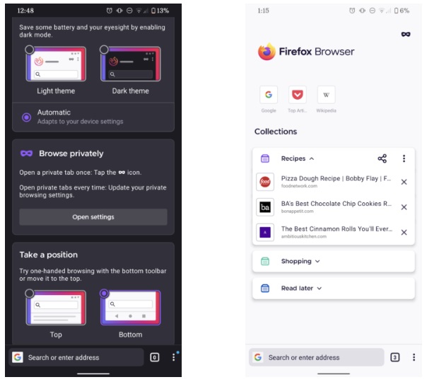 A nova interface tem opção de modo escuro e barra de endereços na parte inferior da tela.