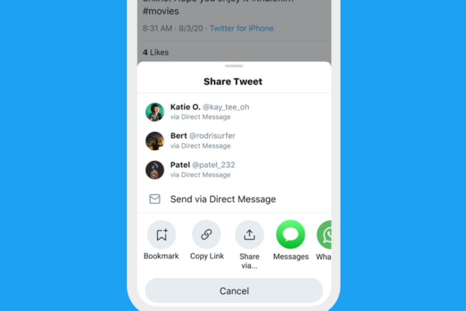 Twitter lança novo menu de compartilhamento para iPhones