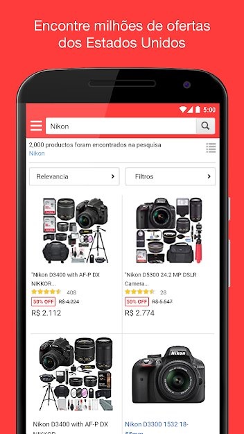 Busca no app traz resultados de vários lojistas.