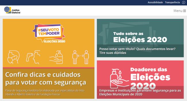 A página traz diversas informações e serviços para os eleitores.