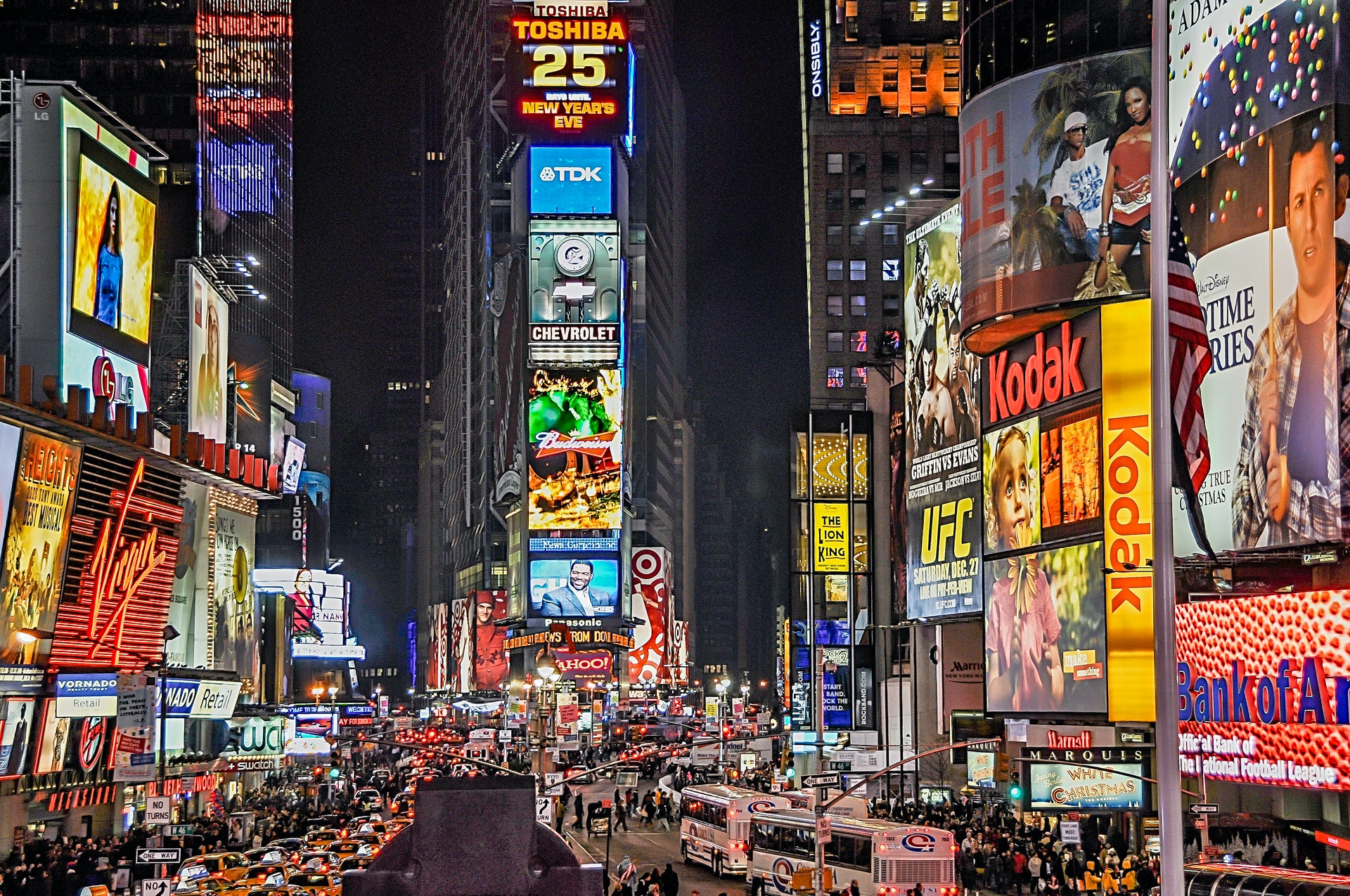 Times Square, em Nova York, Estados Unidos. (Fonte: Pexels)