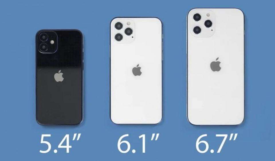 O iPhone 12 Mini, 12 Pro e 12 Pro Max, respectivamente. O iPhone 12 Mini, 12 Pro e 12 Pro Max, respectivamente.