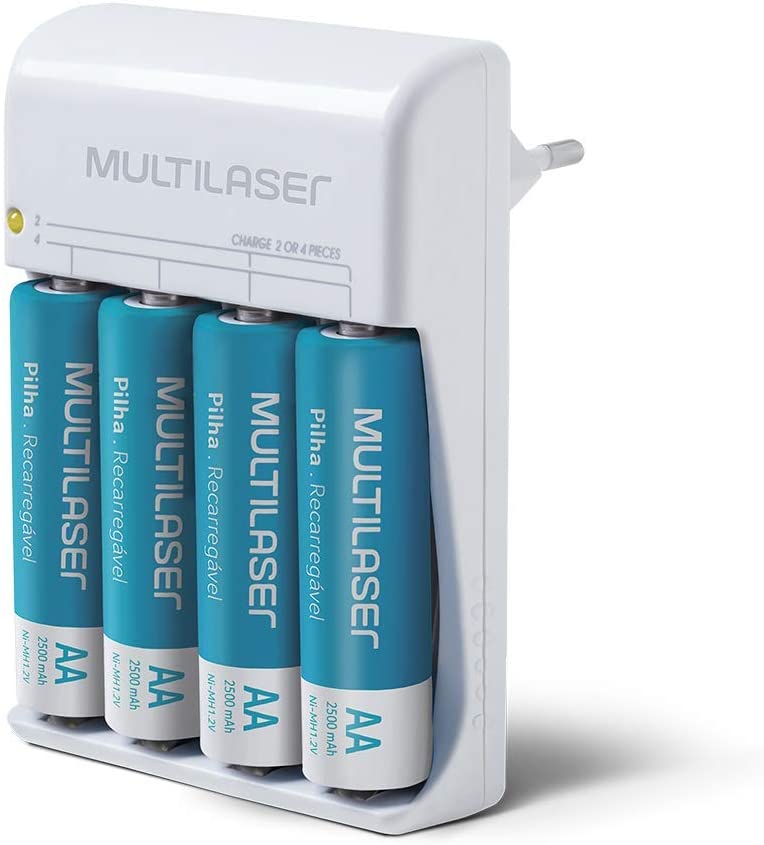 Imagem: Carregador de Pilhas Multilaser AA/AAA + 4 Pilhas AA 2500Mah