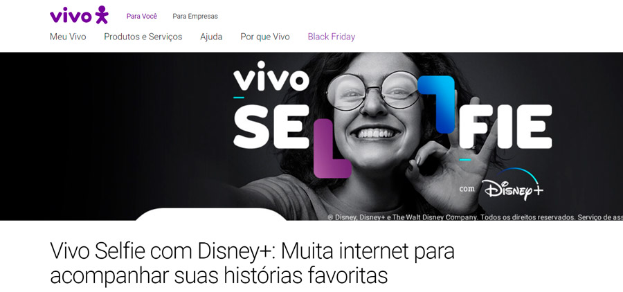 O Plano Vivo Selfie com Disney+ custa R$ 129,99, mas somente pelos primeiros três meses