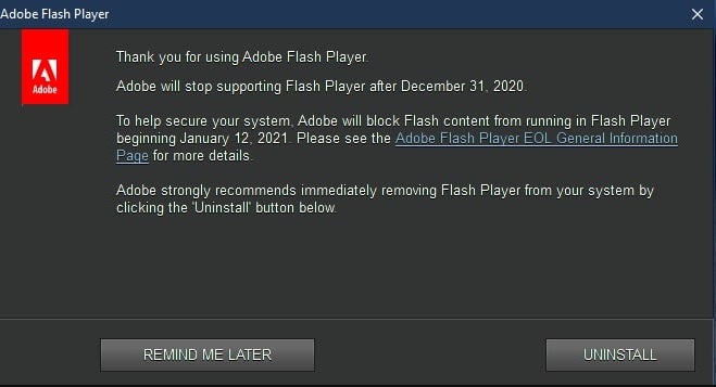 O banner aparece para os usuários que ainda possuem o Flash Player instalado no computador.