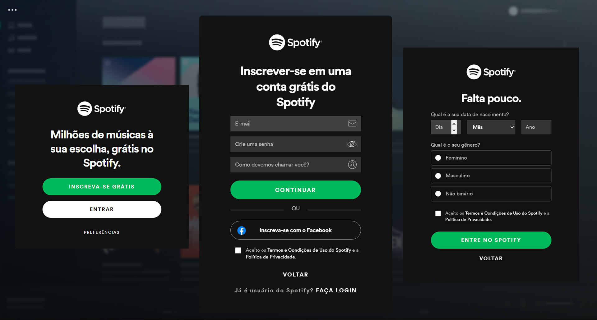 Account creation process in the Spotify app for Windows. (Source: Spotify, Adriano Camacho)