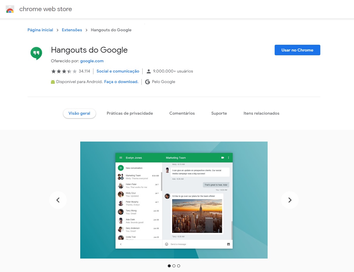 The Google Hangouts extension brings almost all the functionality of the chat app