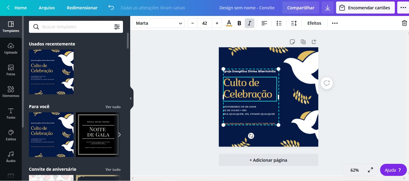 convite de aniversário pré-definido
