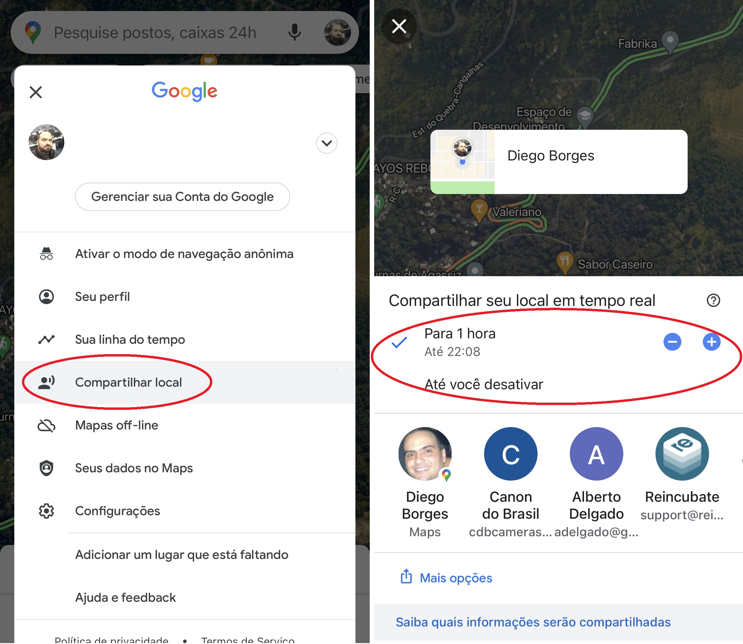 Google maps lets you choose how long you want to share your location with someone