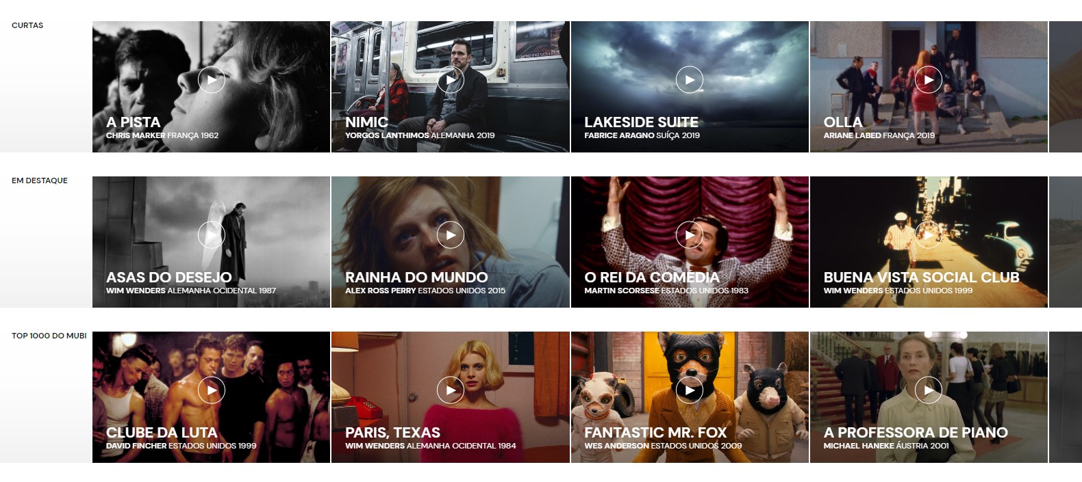Mubi has a large selection of films divided into several categories.
