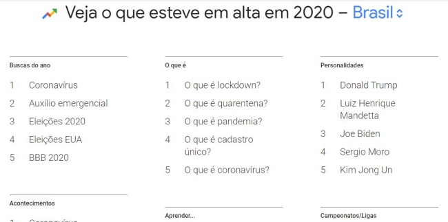 Main searches in Brazil in 2020.