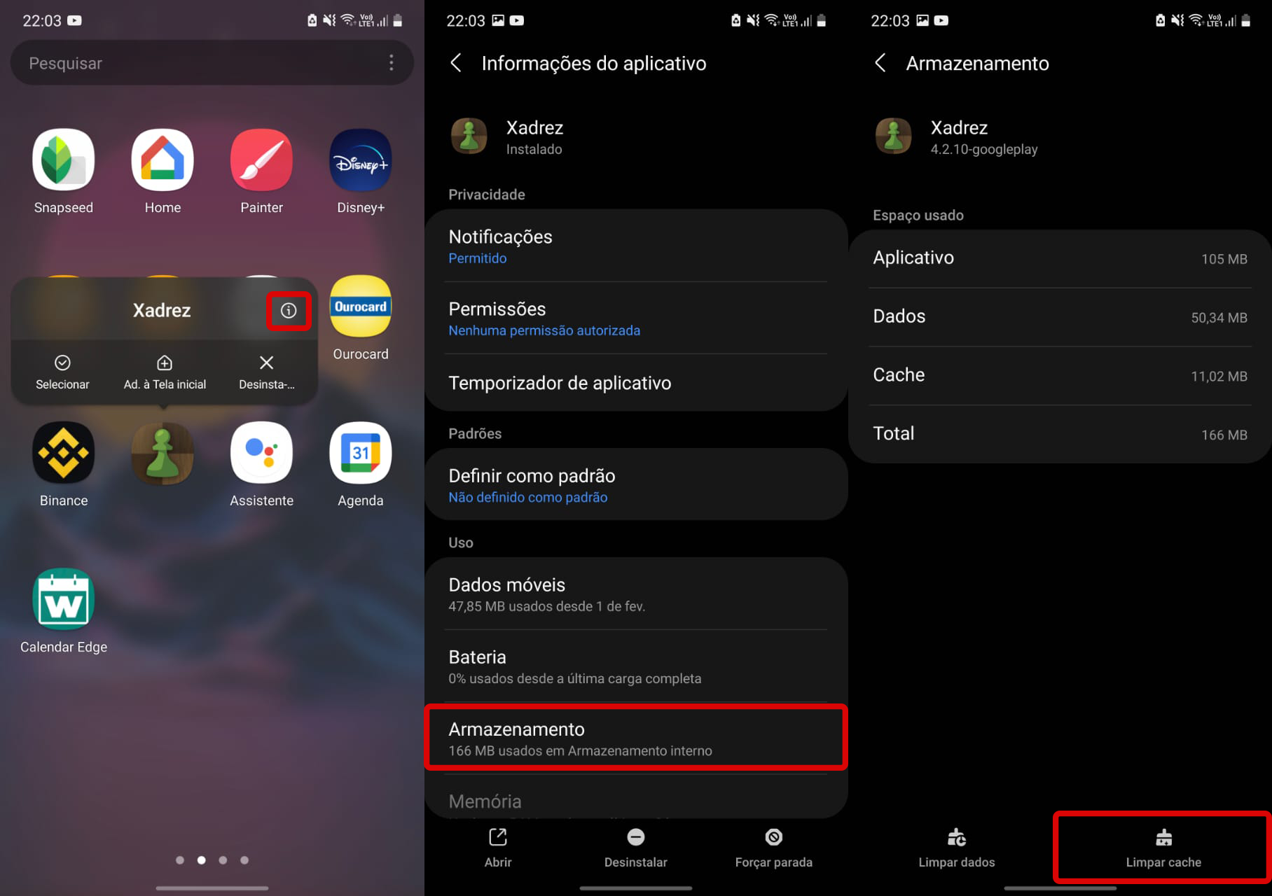 Steps to clear an application’s cache on Android. (Source: Adriano Camacho)