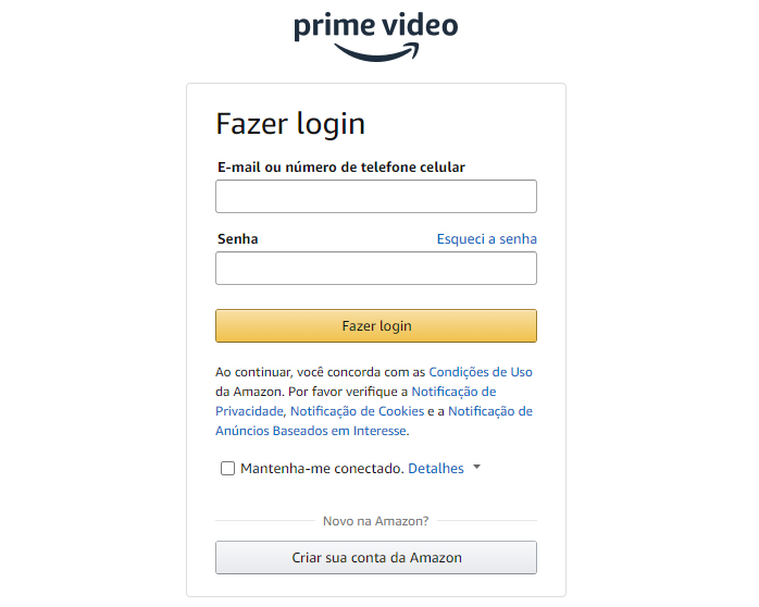 Faça o login no site para registrar um novo dispositivo na sua conta