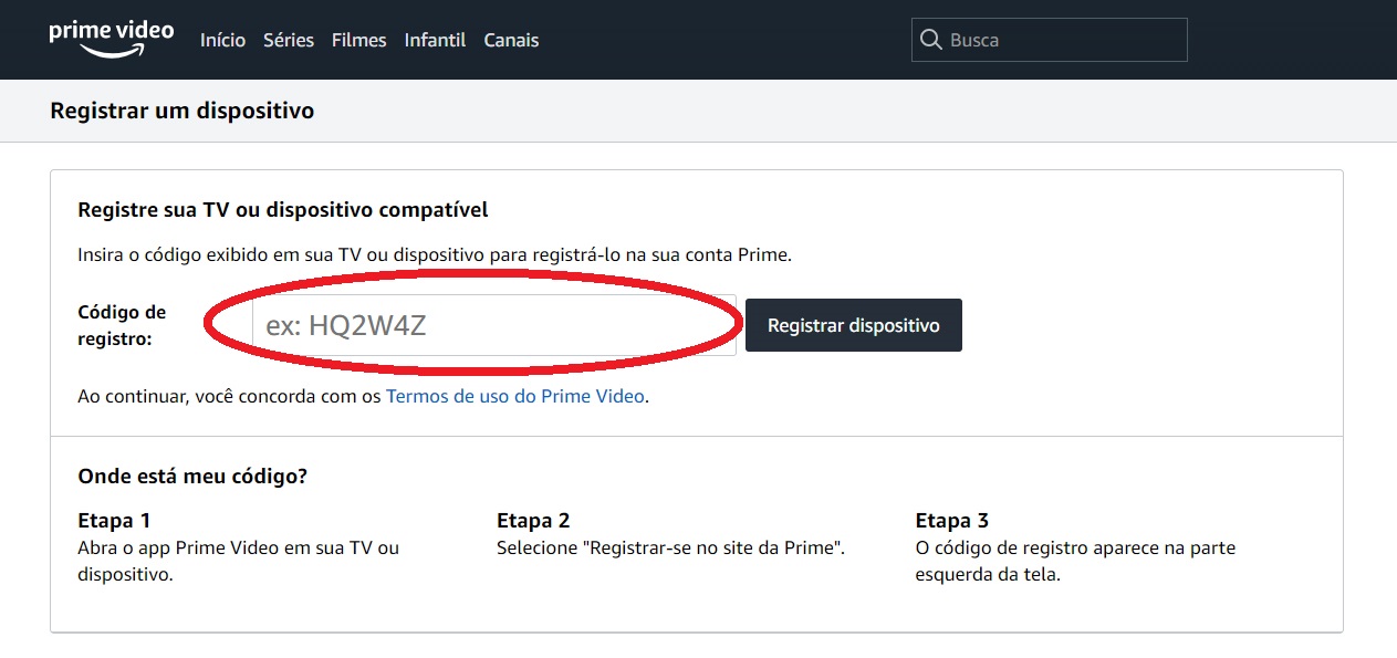 Amazon Prime Video como registrar um dispositivo na conta