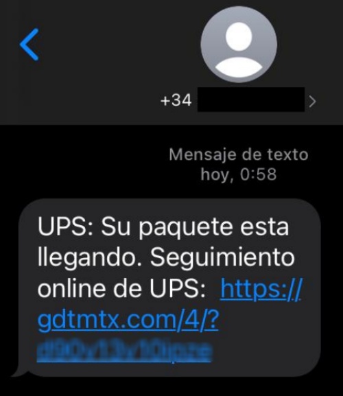 Exemplo de SMS enviado às vítimas do ataque.