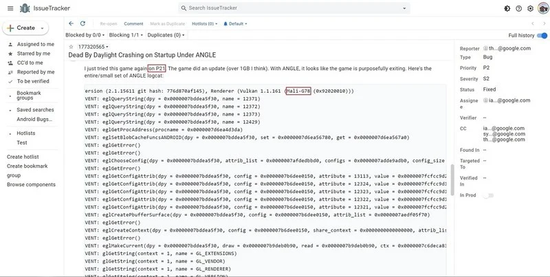 Google Issue Tracker indica a presença da GPU no dispositivo “P21”.