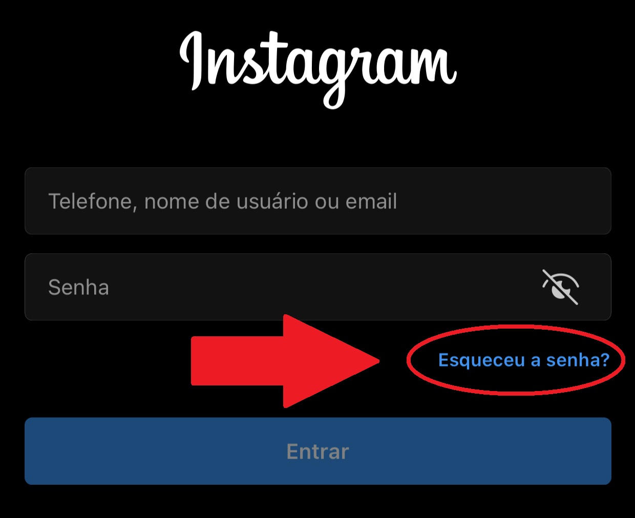 Na opção "Esqueceu a senha?"você será redirecionado para a tela de recuperação do seu login