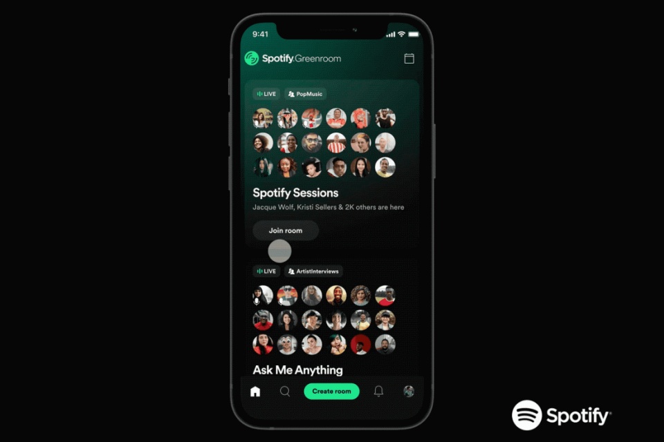 Spotify lança o app Greenroom, concorrente do Clubhouse