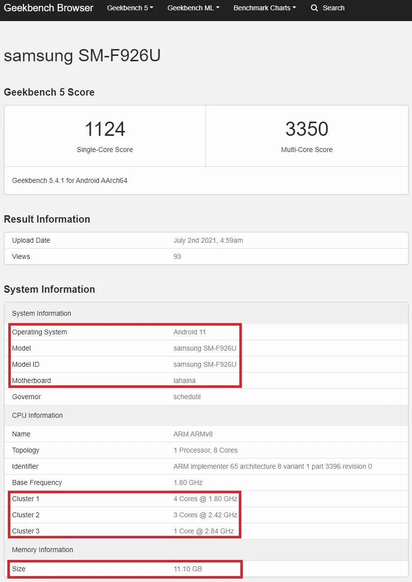 Ficha técnica do Galaxy Z Fold 3 no Geekbench