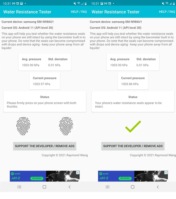 Resultados do teste com o Galaxy Note 20 Ultra.