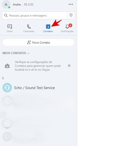 Lista de contatos.