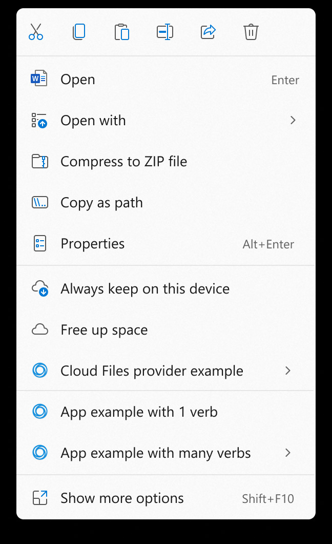 Menu acionado com o botão direito do mouse foi simplificado. (Fonte: Windows/Reprodução)