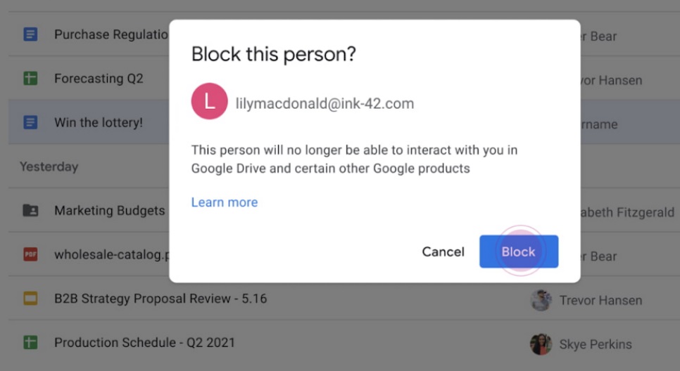 Google Drive permite bloquear usuários indesejados e spam