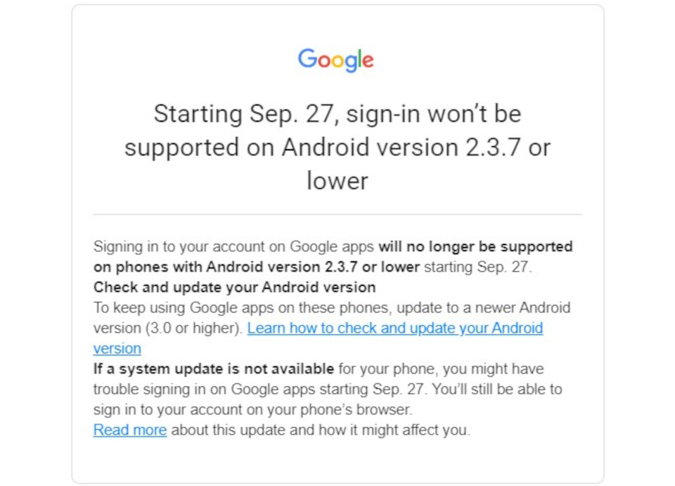 Google is asking users to update device systems.  (Source: Bleeping Computer/Playback)