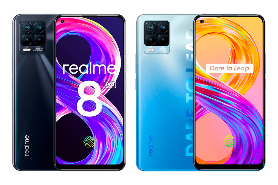 Celular Realme 8 Pro nas cores Preto e Azul (Fonte: Realme / Reprodução)