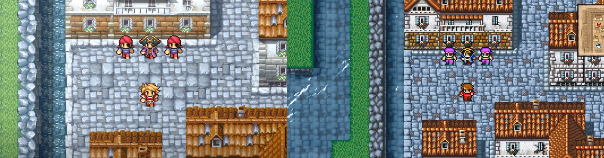 Os piratas de Pravoka no remake do PSP (esquerda) e no Pixel Remaster de PC (direita)