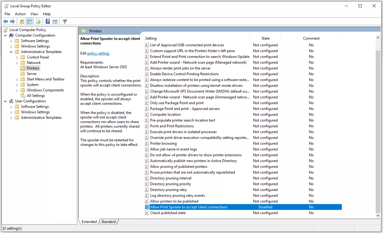 Captura de tela relatando a falha no serviço de impressão do Windows. (Fonte: Tech Spot / Reprodução)