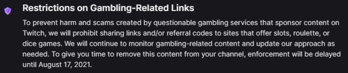 Comunicado enviado aos streamers explica que decisão busca prevenir fraudes e danos aos usuários (Fonte: Twitch/Reprodução)