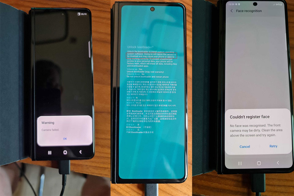  Galaxy Z Fold 3: desbloqueio de bootloader desativa câmeras