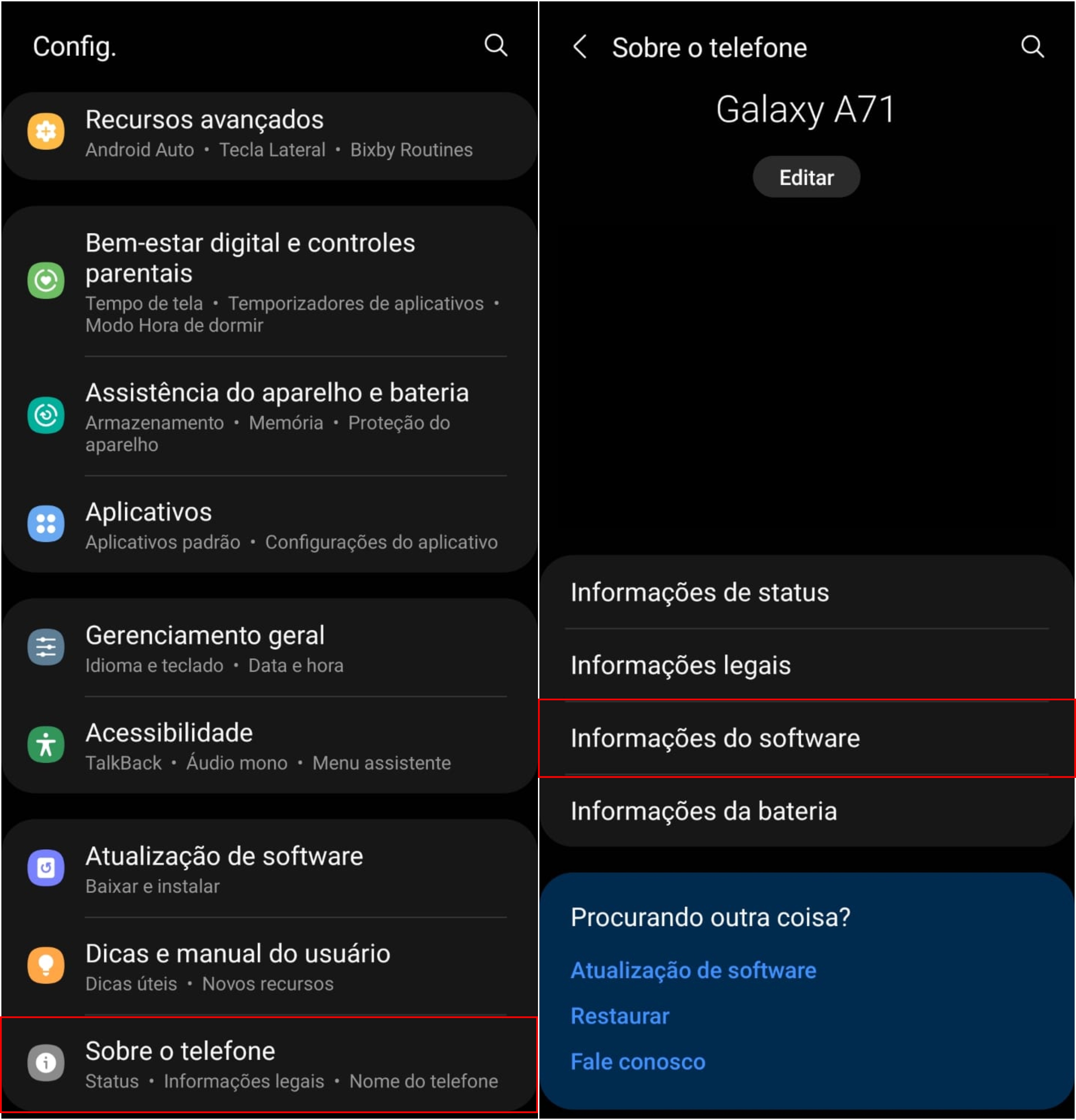 Imagem mostrando passo a passo de como verificar a versão do android passo a passo