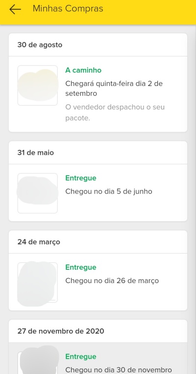 Compras realizadas na plataforma.