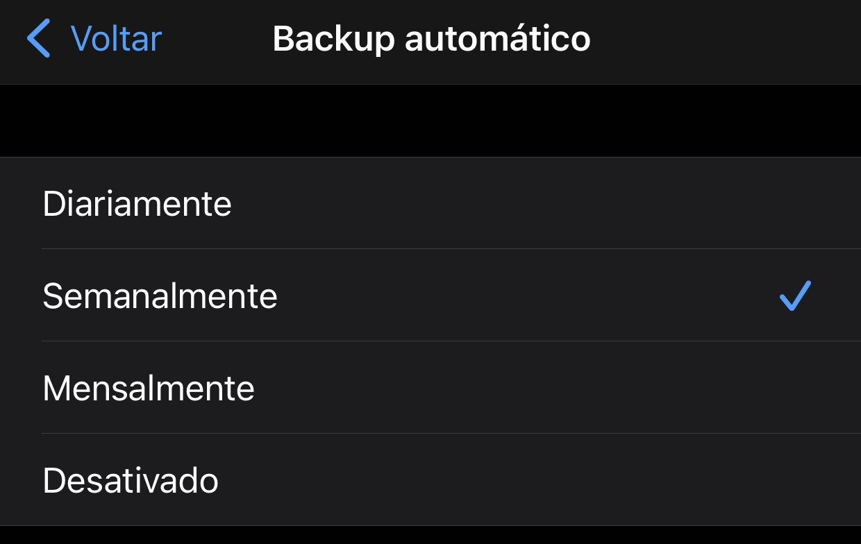 Você pode optar por deixar o backup automático no seu aplicativo