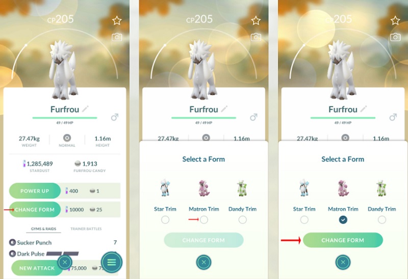 New option to change the shape of Pokémon in the status screen