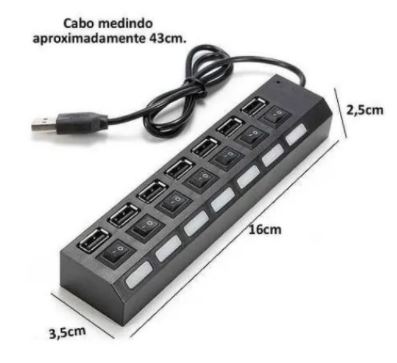 Imagem: Hub USB 2.0 com 7 portas e LED indicador