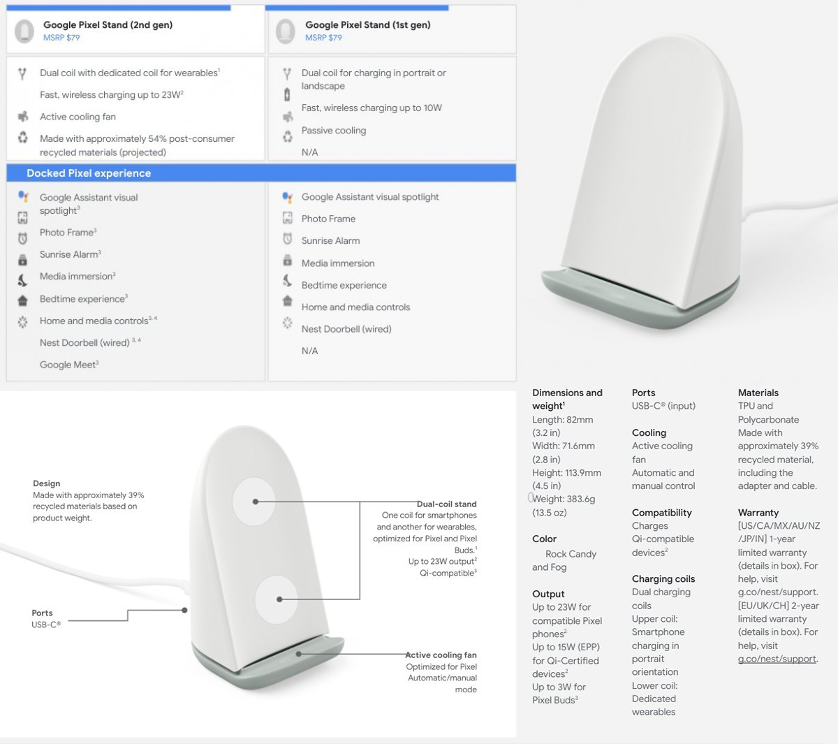Especificações técnicas do novo Pixel Stand e comparativo com modelo antigo. (Fonte: M. Brandon Lee via Twitter / Reprodução)
